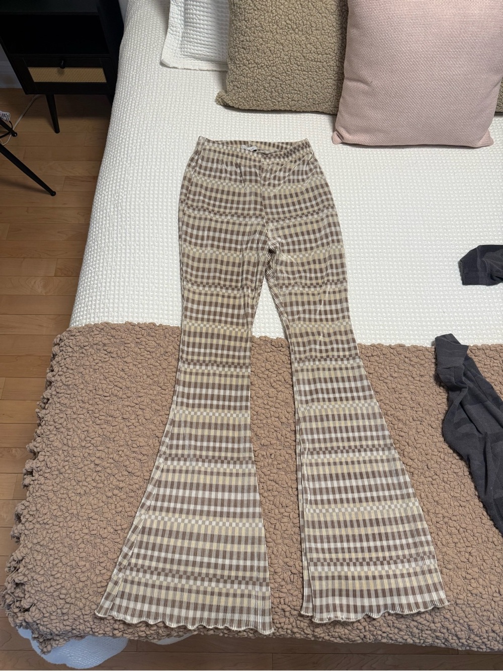 Topshop Beige and Brown Plaid Flared Pants